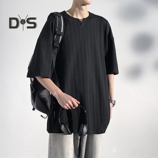 Męski T-shirt Mały Dekolt V Krótki Rękaw Tekstura Skręcana Koszulka Jednolity Kolor Luźny Krój Jedwab Lodowy Codzienne Topy