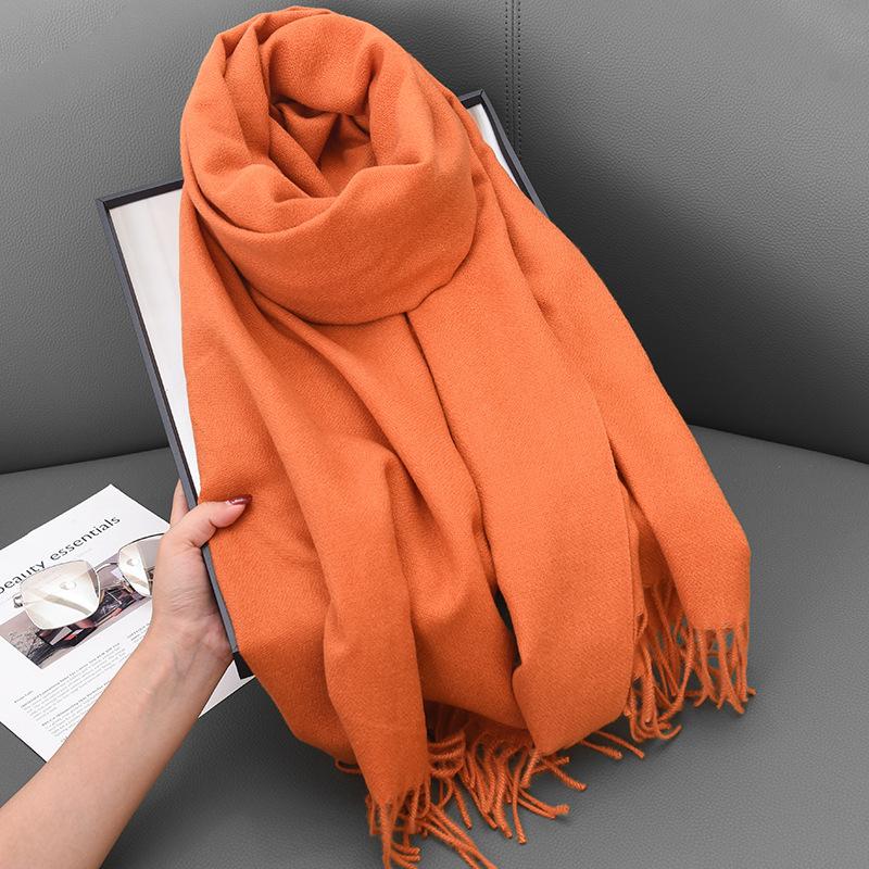 Scarf Winter Women'S Cashmere Literary And Artistic Thickening Warm Dual-Purpose Solid Color Fashion Atmosphere Scarf