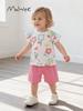 Malwee Girls' Summer Two-Piece Set: Cute Round Neck Short Sleeve Outfit for Kids