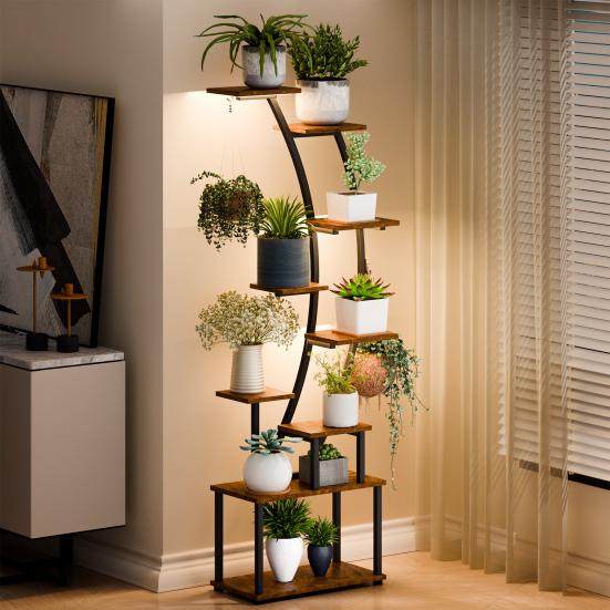 Indoor Plant Stand 155CM Tall with Grow Lights, 9 Tiered Shelf, Metal 155cm Large Holder Shelf Display Rack Holder, Half-Moon Flower for Living Room
