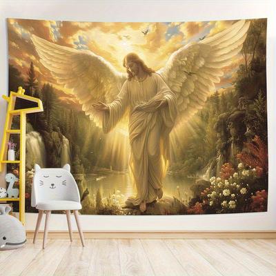 Adorable Heavenly Light Wall Tapestry, Angelic Figure Nature Scene Design Soft Hanging Decor Perfect Gift For Faith Peace Lovers