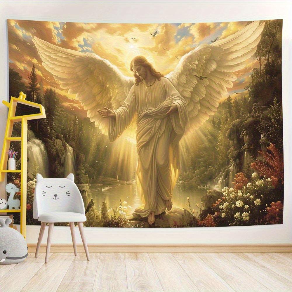 Adorable Heavenly Light Wall Tapestry, Angelic Figure Nature Scene Design Soft Hanging Decor Perfect Gift For Faith Peace Lovers