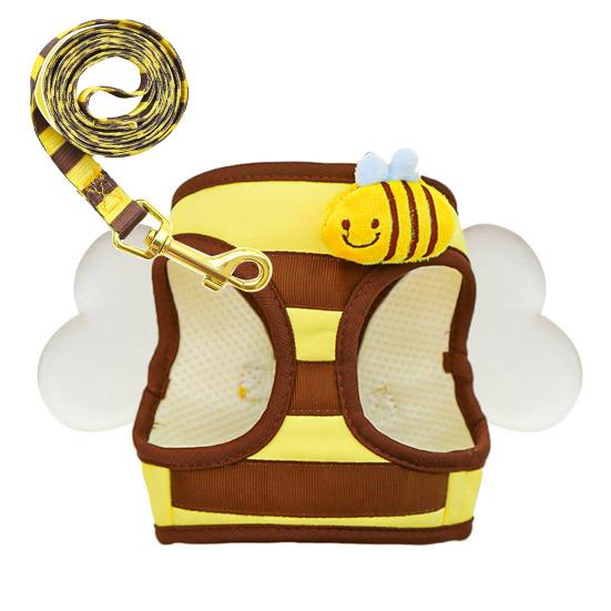 Bee Shaped Small Dog Harness And Leash Set Cartoon Puppy Walking Vest Harness with Wing for Small Dogs Cats