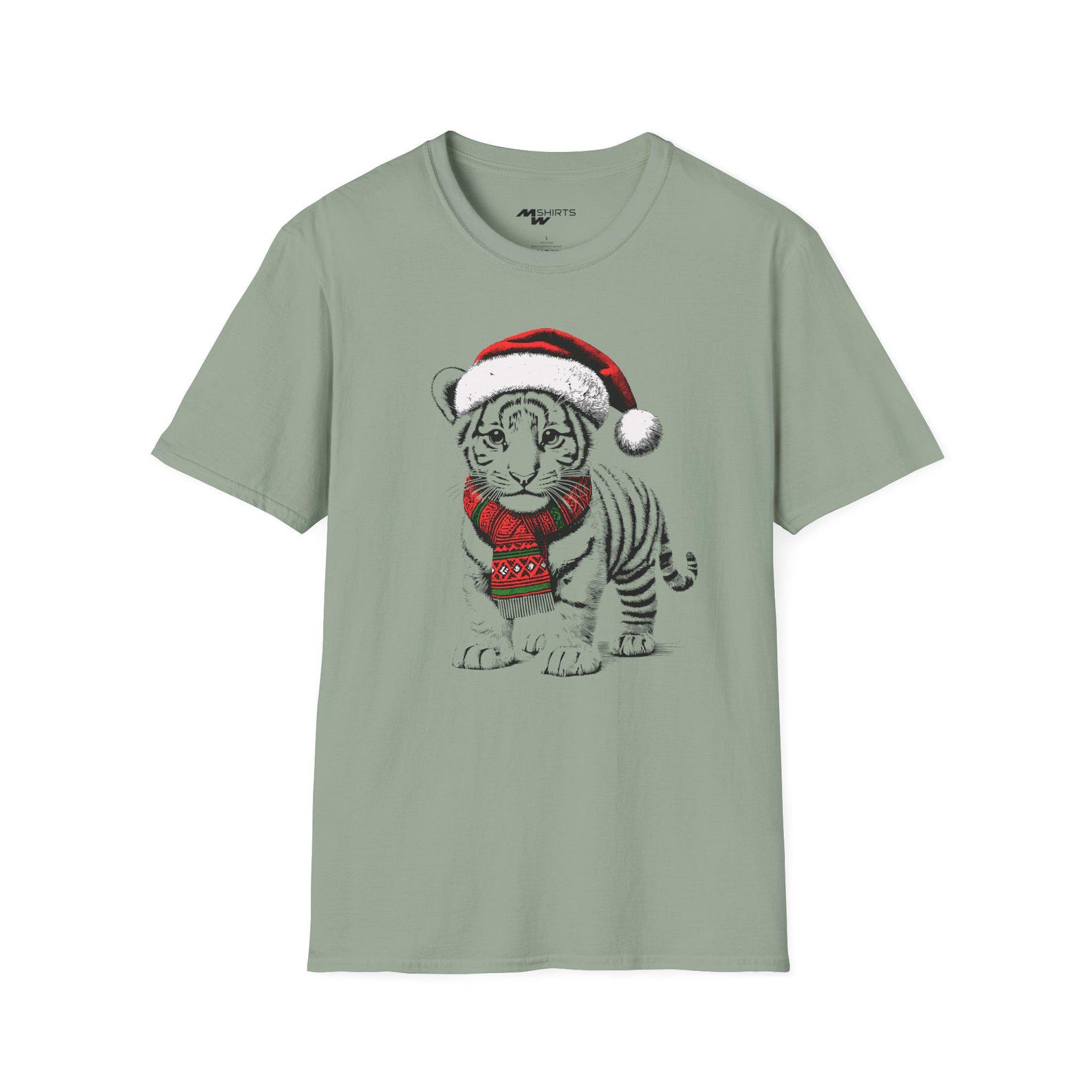Little Tiger in Christmas Dress/ Engraving-Style T-Shirt/ Unisex Softstyle T-Shirt S