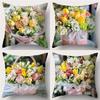 Colorful Flower Bouquet Patterned Cushion for Home Polyester Pillowcase, Sofa Decorative Cushion Cov Headboard Pillow