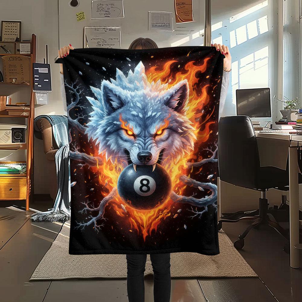 

1Pc IceFireWolf Print Flannel Blanket, High quality Comfortable for All Seasons, Home Decor, Warmth and Comfort, Perfect for Christmas Gifts 80cm x 120cm