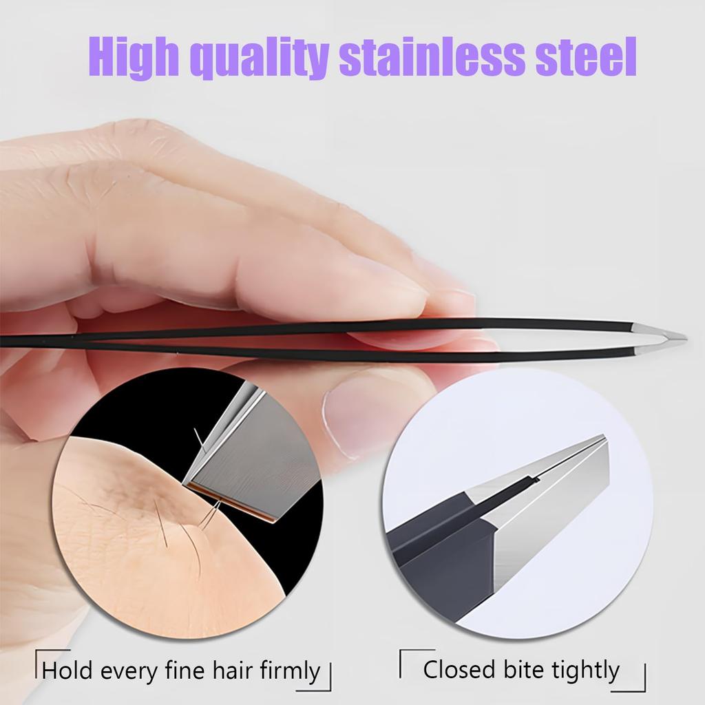 Tweezers Set 4 In 1 Pack L Professional Stainless Steel Tweezers for Eyebrows L Great Precision for Facial Hair, Splinter and In