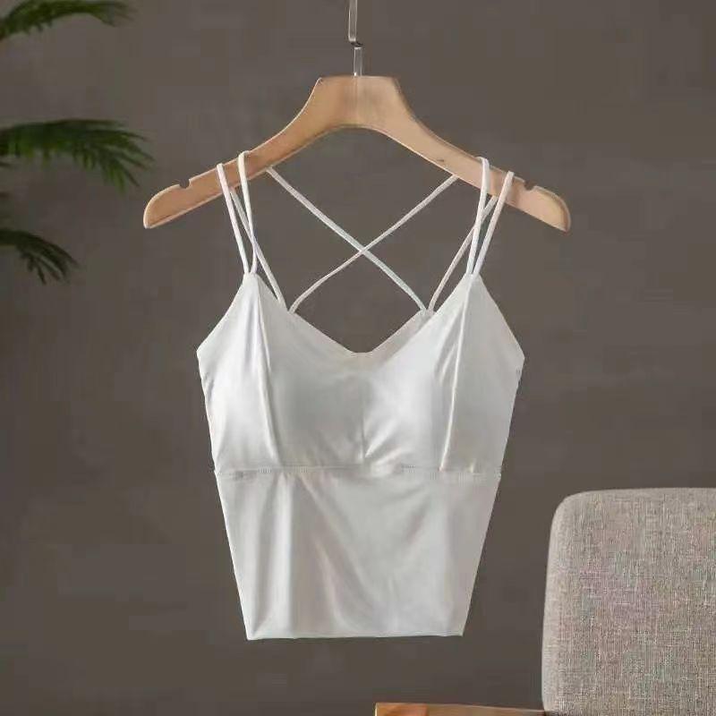 Letný tielko s vypchávkami na prsia z ľadového hodvábu, crop topy s halter krkom, dámske letné camisole, camisole bez chrbta, módne bandeau, dámska crop vesta bez rukávov