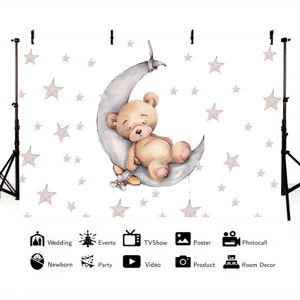 Aby Bear Hot Air Balloon Baby Shower Background Photography Castle Wizard Platform Decoration Gifts Props Poster