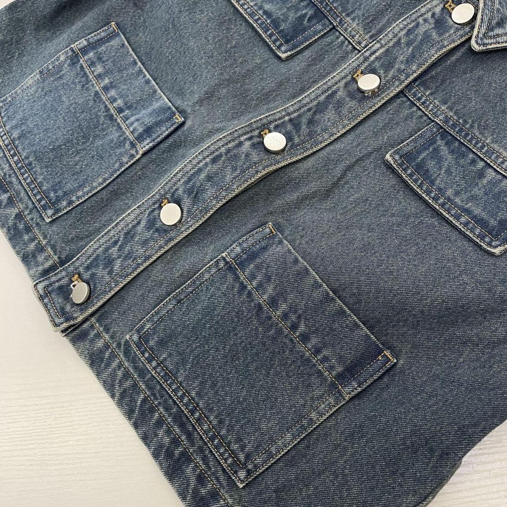 American Retro Rope-Dyed Slim Denim Workwear Jacket with Lapel Pocket