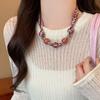 Pink Leopard Print Magnetic Pearl Necklace Women's 2026 New Niche Sweater Chain Light Luxury Accessories