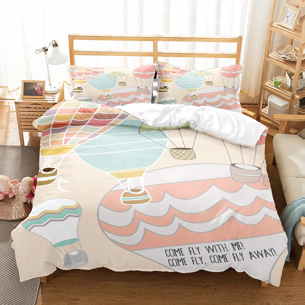 Air Balloon Duvet Cover Collection Single King Cartoon Animal Bedding Collection Cute Sika Deer Elephant Comforter Cover For Kids Teens