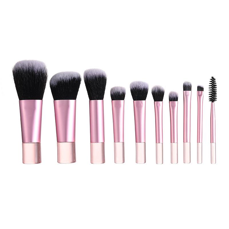 Makeup Brush Set 10 Piece Essential Travel Makeup Kit Face Synthetic Hair Brushes with Transparent Crystal Handle