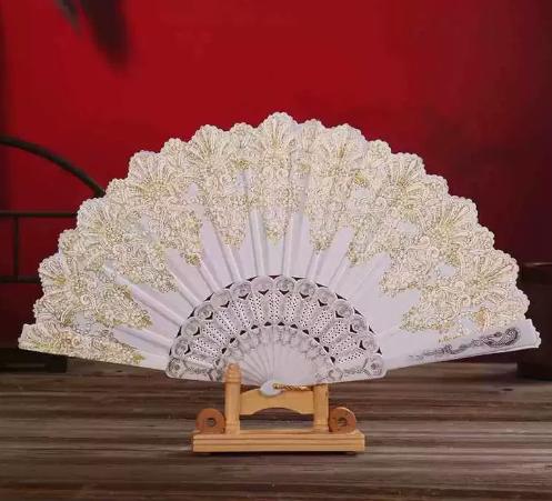 Dance tassel plastic folding fan, cheongsam photo fan, fabric folding fan one size