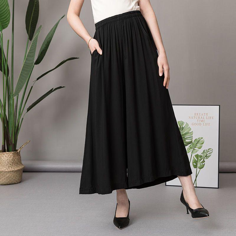 

Women s Cotton Silk Plus Size High-Waisted Wide-Leg Pants for Middle-Aged & Elderly - Ethnic Style, Square Dance, Nine-Tenths Length XL 80-110 lbs чёрный