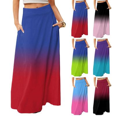 Women's Casual Leisure Foldable Gradient Print High Waist With Pocket Draped  Relaxed Long Maxi Skirt