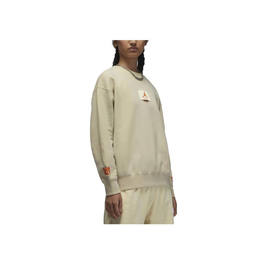 Jordan X Shelflife Logo Print Crewneck Long Sleeve Sweatshirt Women Sweatshirt Fawn DV7015-206