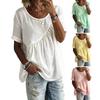Damen-T-Shirt mit Rundhalsausschnitt, kurzen Ärmeln und Rüscheneinsatz, einfarbig, locker geschnitten, lässiges Sommertop