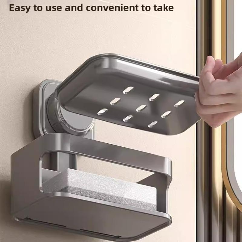 New Non Drill Wall Mounted Shower Rack Wall Mounted Soap Dish with Suction Cup Drainage Soap Holder for Bathroom Kitchen