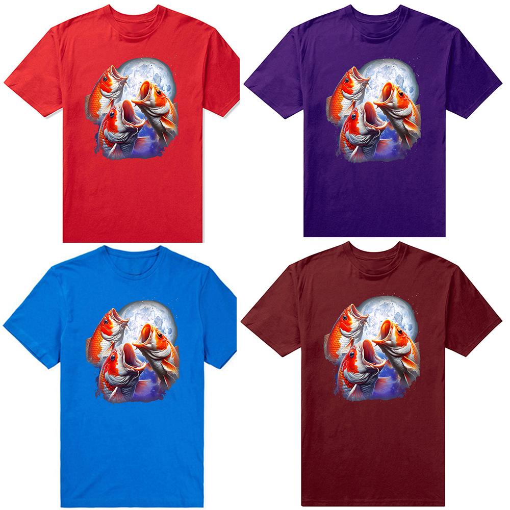 Fish Howling At The Moon Funny Carp Fishing T Shirts Men Cotton Humor Streetwear Tee Shirt Short Sleeve Unisex Loose Clothing
