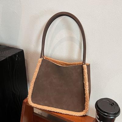 Trendy Fashion Composite Plush Bag Tote Bag Double-Sided Available Shoulder Bag Lamb Wool Matte Tote Bag