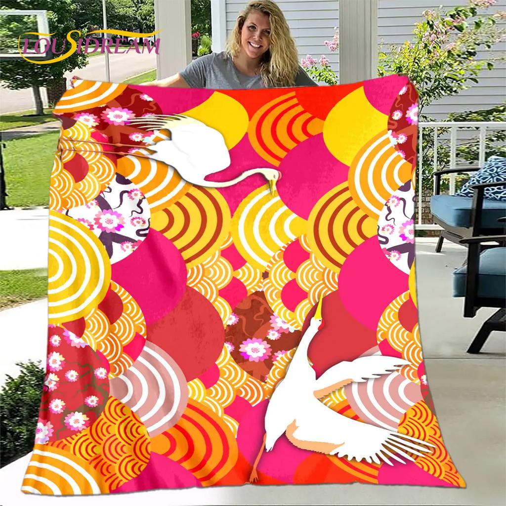 3D Classical Chinese Crane Blanket,Flannel Blanket Throw Blanket,Warm Blanket for Home Living Room Bedroom Beds Sofa Picnic Kid