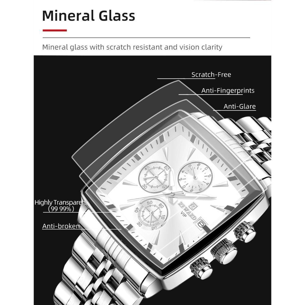 Fashion Square Quartz Watch Men's Luxury Steel Strip Business Date Chronograph Watches