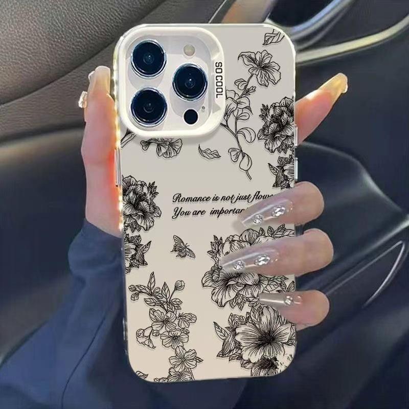 Aesthetic English Flower Butterfly Phone Case for iPhone 14/15/16/17 Air Pro