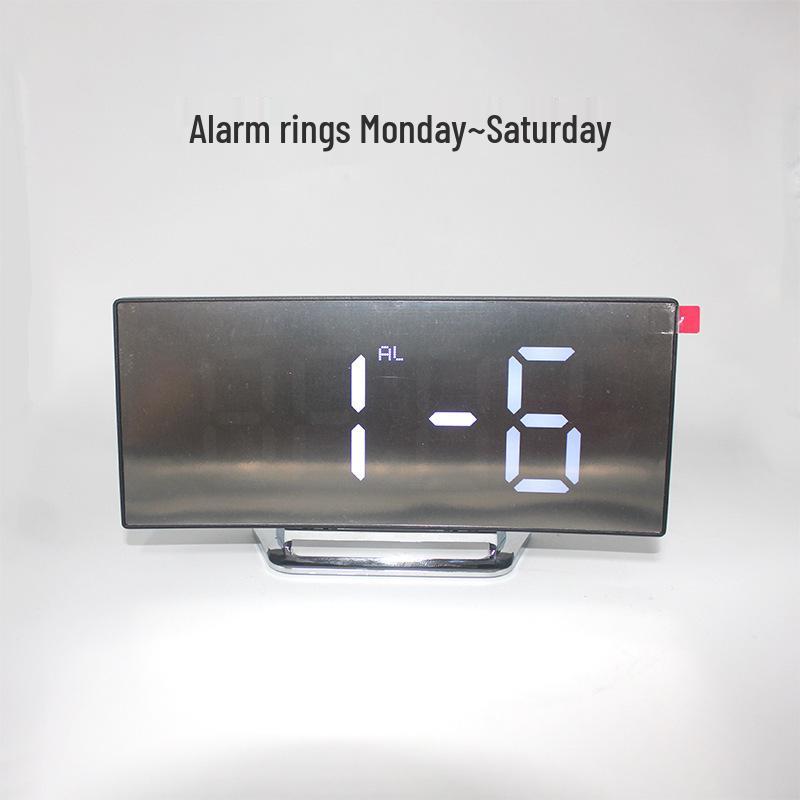 Creative Curved Surface LED Mirror Clock with Large Display and Silent Alarm