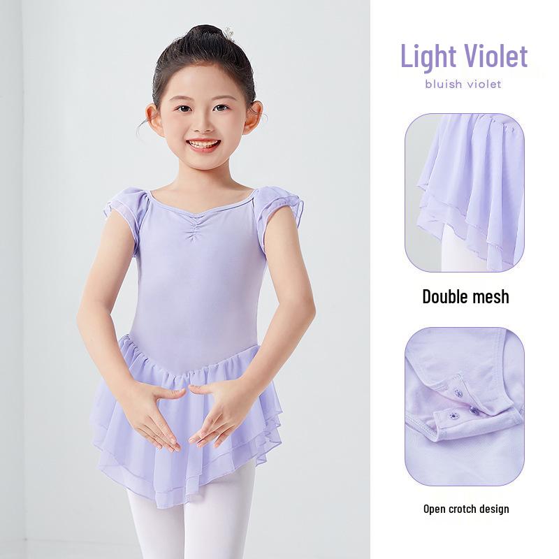 Girls' Summer Dancewear: Gymnastics Leotards, Ballet and Dancing Skirts, Short Sleeve Chinese Dance Costumes