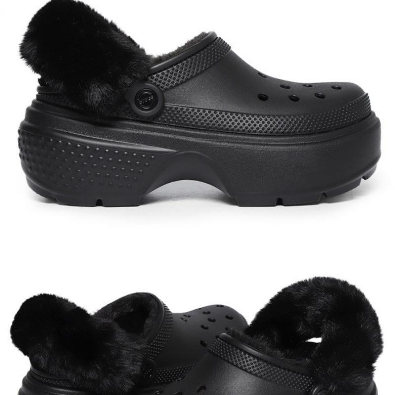 Crocs Stomp Line Clogs Fur Indoor Shoes Black 208546 001