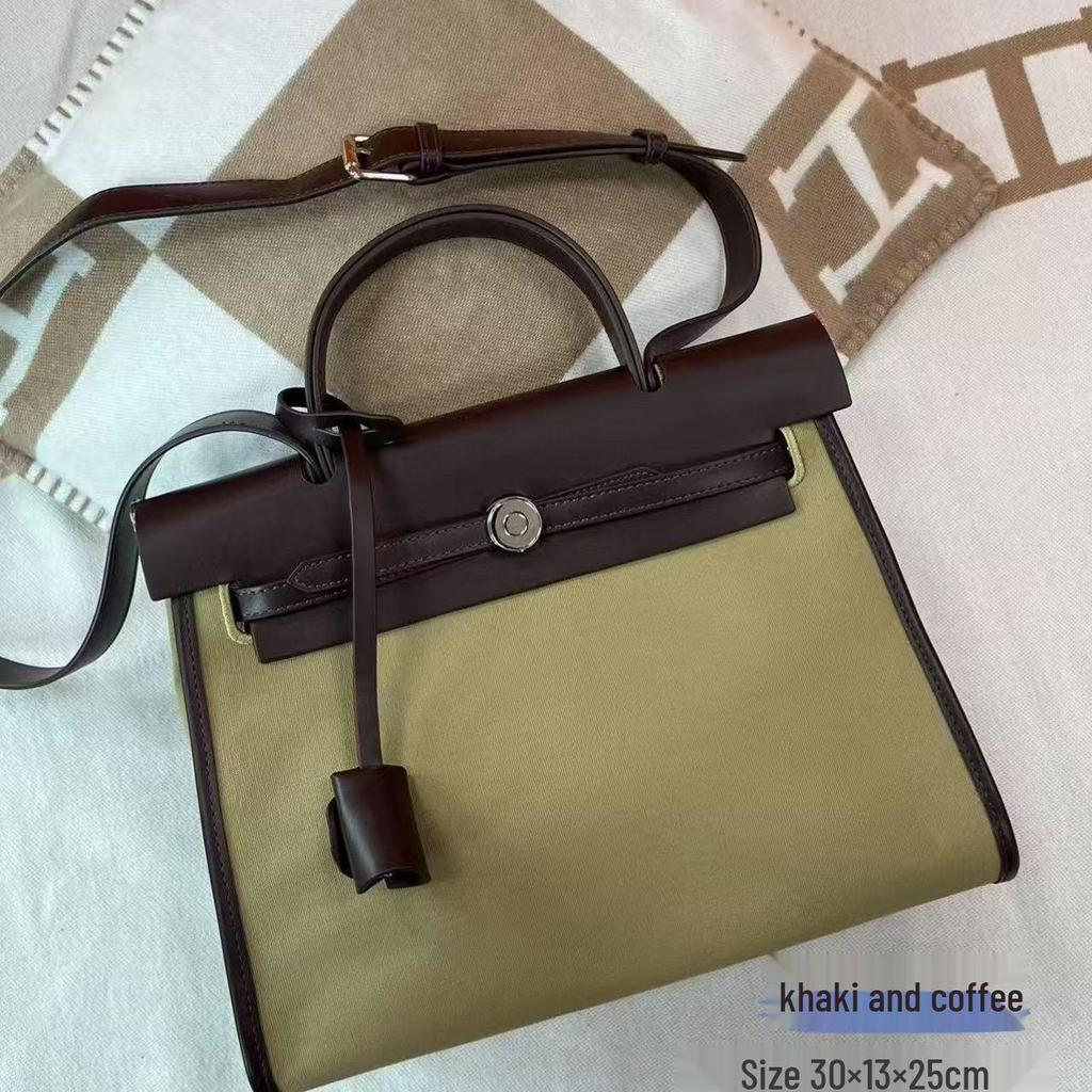 2025 Women's Canvas & Cowhide Kelly Colorblock Shoulder Bag - Large Capacity Fashion Handbag