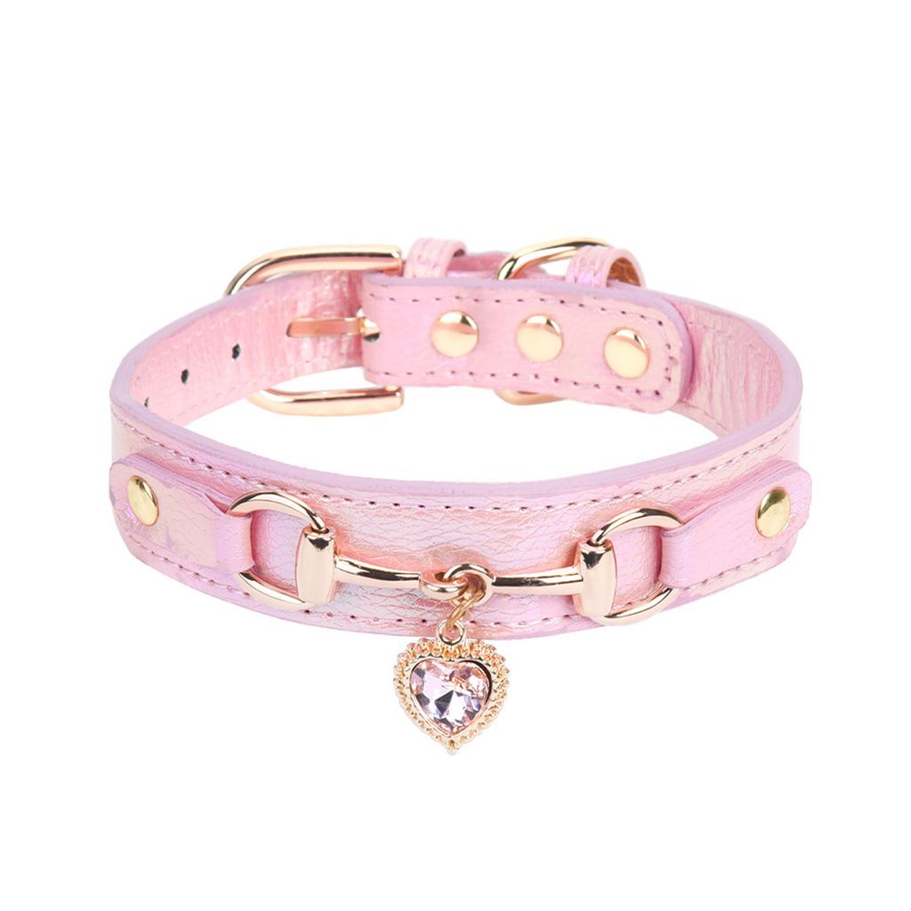 PU Leather Dog Collar With Rhinestones Love Heart Pendant Pet Necklace Collar For Dog Cats Birthday Party Dressingup