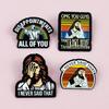 Vintage Cartoon Character Metal Brooch with English Quotes – Unique Backpack Decoration