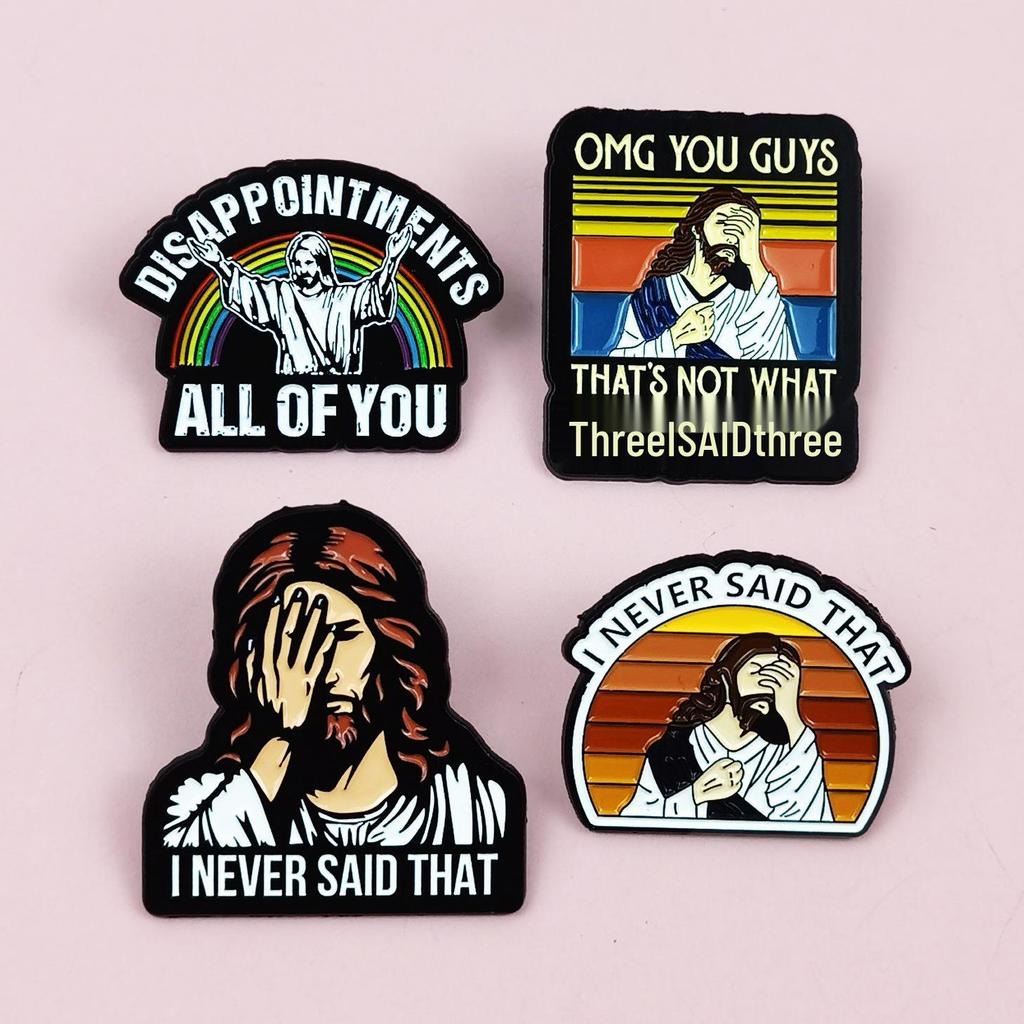Vintage Cartoon Character Metal Brooch with English Quotes – Unique Backpack Decoration