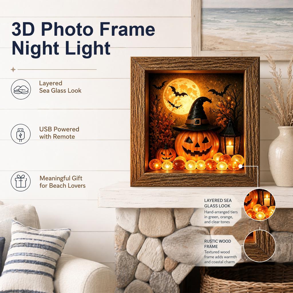 DIY Halloween Shadow Box Frame Memory Boxes Display Case LED Night Light Gothic Decor for Collectibles Medals Home Decoration