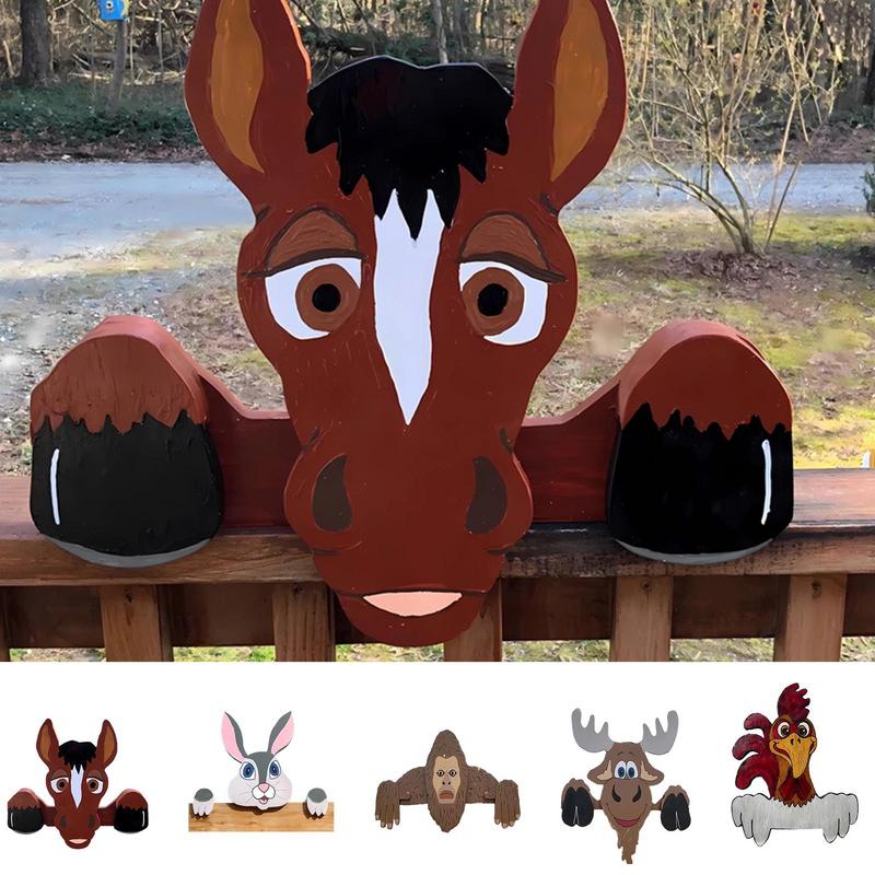 Fence Peeker Patio Peeping Sign Wooden Fence Signs Novelty Animal Peeking Courtyard Decor For Backyard Porch Patio