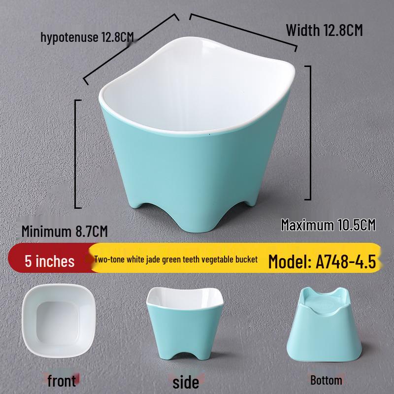 A5 Nordic Melamine Green Lettuce Bowl - Faux Porcelain Slanted Vegetable Container for Hot Pot.