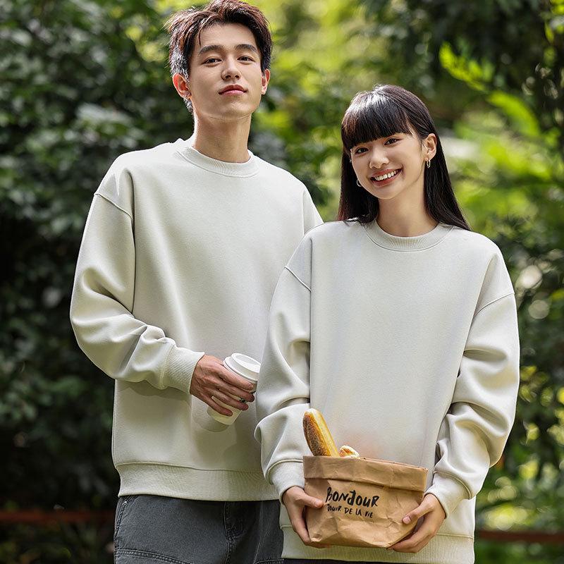 Women's Oversize American Retro Heavyweight Sweatshirt - Solid Color, Round Neck, Autumn/Winter Style