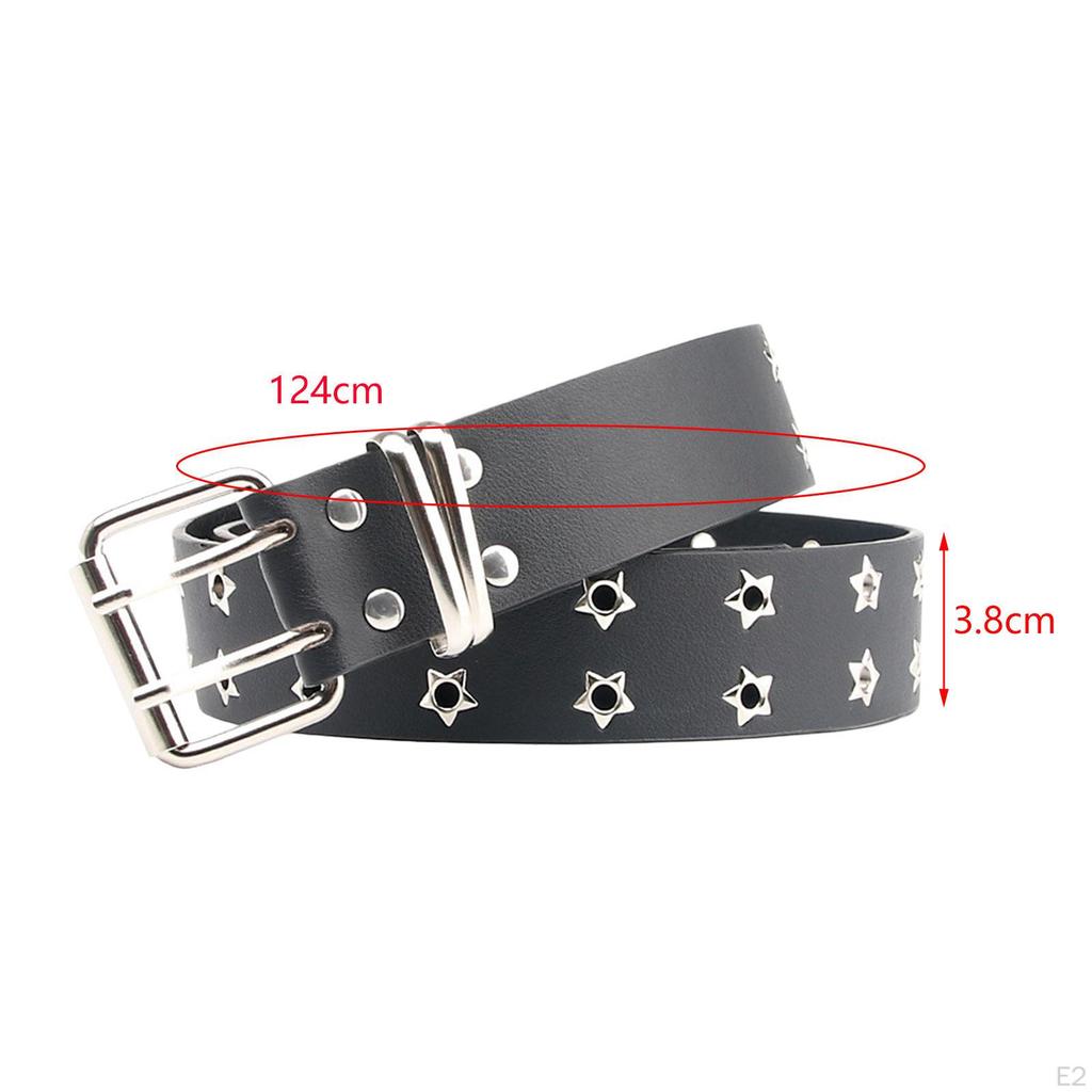 Double Eyelet Belt Women Punk PU Waist Adjustable Skirt Waistband for Cosplay