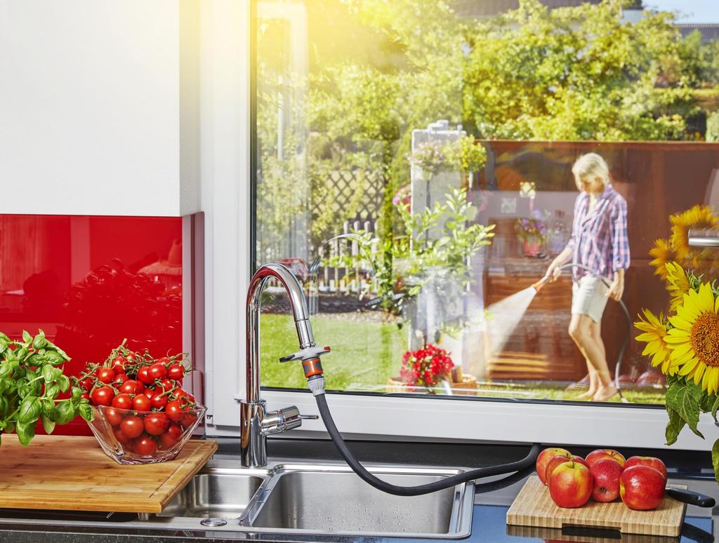 GARDENA Indoor Faucet Compatible with Standard M22 and M24 Product Up To 5 Years Connector, Gray, (Male) (Female) Faucets, 18210-20, Warranty