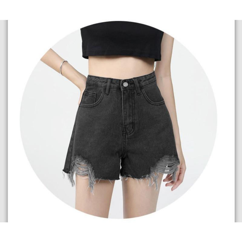 Casual Ripped and Versatile Denim Shorts for Women Fashionable High-waist Internet Celebrity Raw Edge Wide-leg Hot Pants