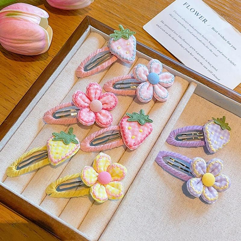2Pcs/Set Cute Baby Hair Clips Sweet Flower Strawberry Pink Girl BB Clips Barrettes Princess Sided Clips Kids Hair Accessories