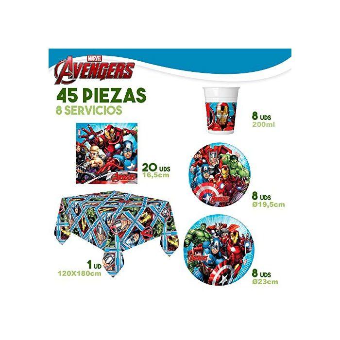 Avengers Party-Set - Disney - 66 Teile - 8 Personen - Mehrfarbig - Thor, Hulk, Captain America, Iron Man