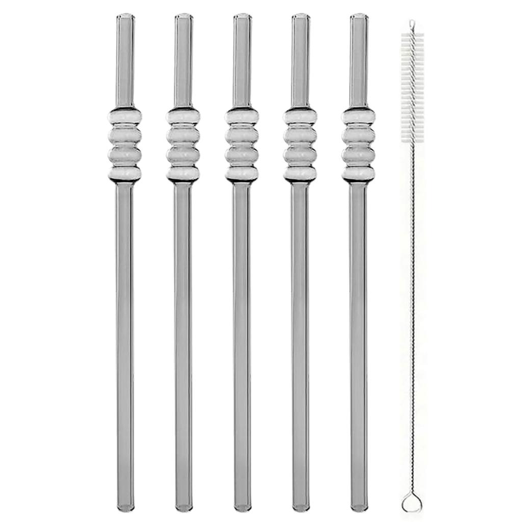 5pcs Ice-sugar Gourd Glass Straws Set High Borosilicate Drinking Straw Set with Brush Milk Shake Cocktail Straw Bar Drinkware