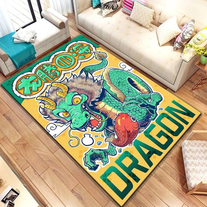 Zwölf chinesische Sternzeichen-Tiere malen Teppich für Wohnzimmer, großer Teppich, schwarzer weicher Teppich, Heimdekoration, Matten, Boho-Teppiche