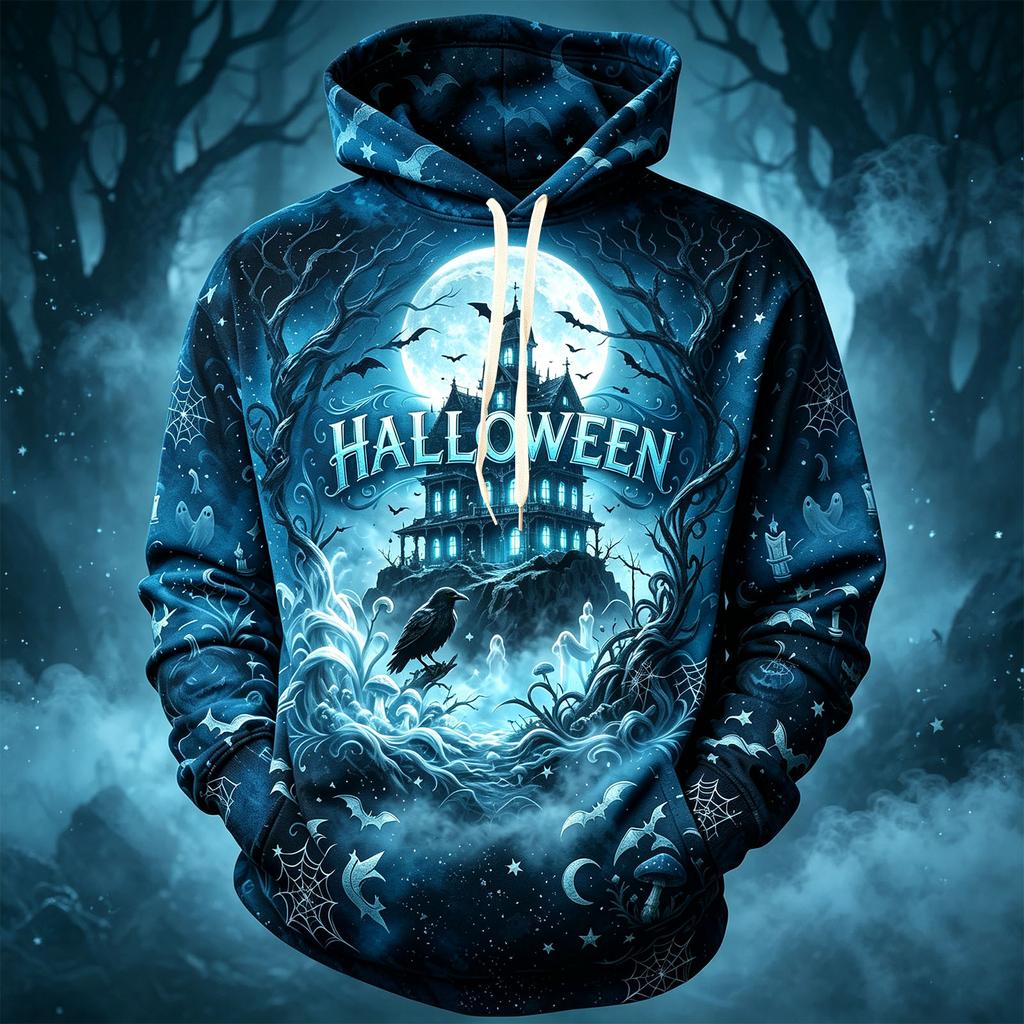 Men's Casual Hoodie Long Sleeve Sweatshirt with Halloween Graphic Print for Fall