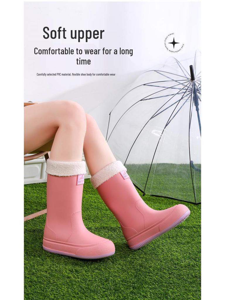 Women's High-Top Non-Slip Velveteen-Lined Waterproof Rubber Rain Boots