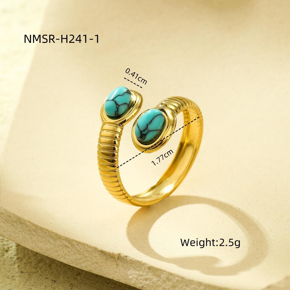 GEMCHIC Women s Titanium Steel Oval Inlaid Natural Stone Fashion High-End Stainless Steel Ring