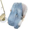 Korean Style High Waist Cuffed Denim Wide-Leg Pants with Lace Belt